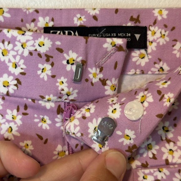 ZARA PRINTED MINI FLARE TROUSERS PANT HIGH WAISTED sz XS Cottage Fairy - Picture 4 of 5